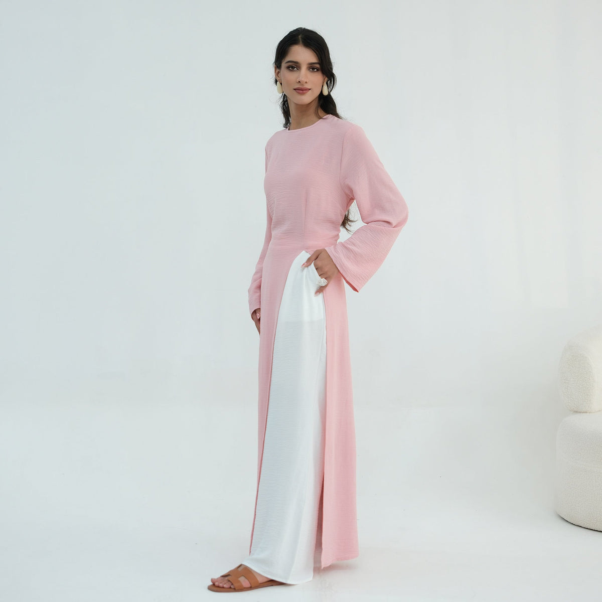 Textured Tie-Back Longline Tunic | Side-Slit Modest Top(MS573) - Mariam's Collection