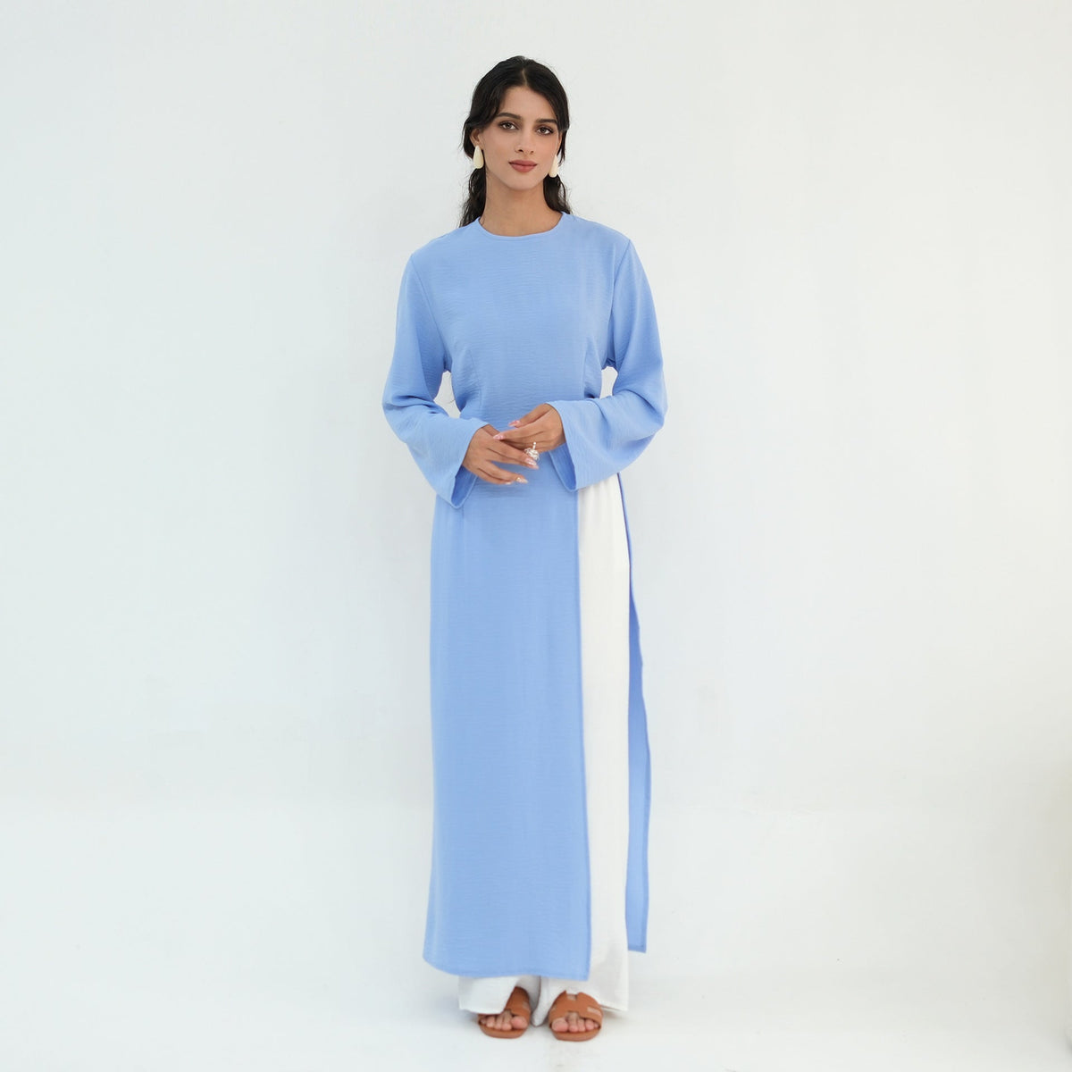 Textured Tie-Back Longline Tunic | Side-Slit Modest Top(MS573) - Mariam's Collection