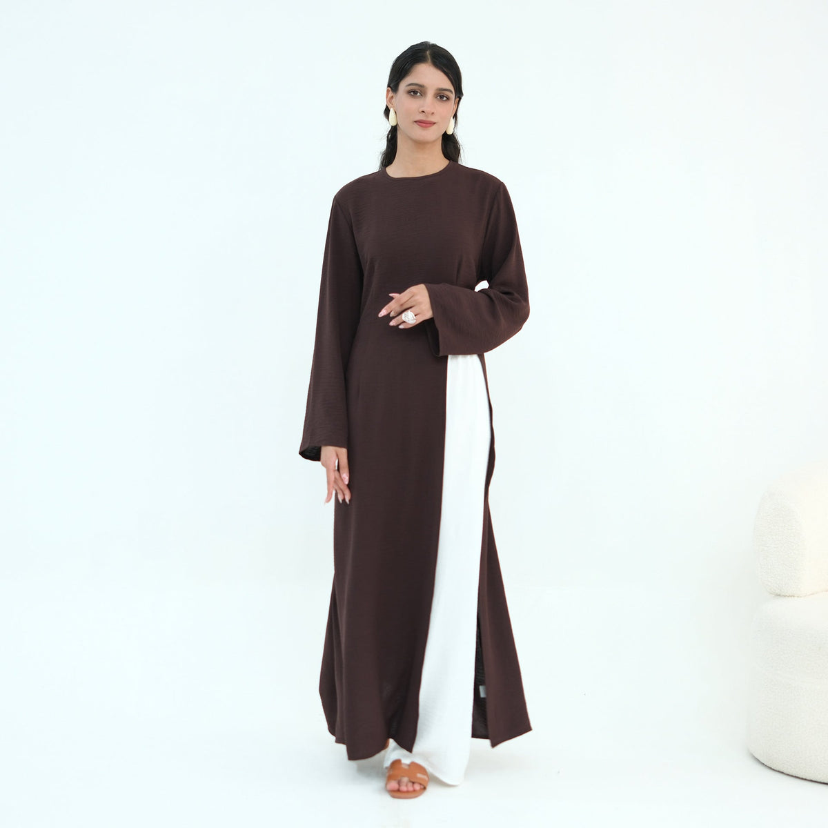 Textured Tie-Back Longline Tunic | Side-Slit Modest Top(MS573) - Mariam's Collection