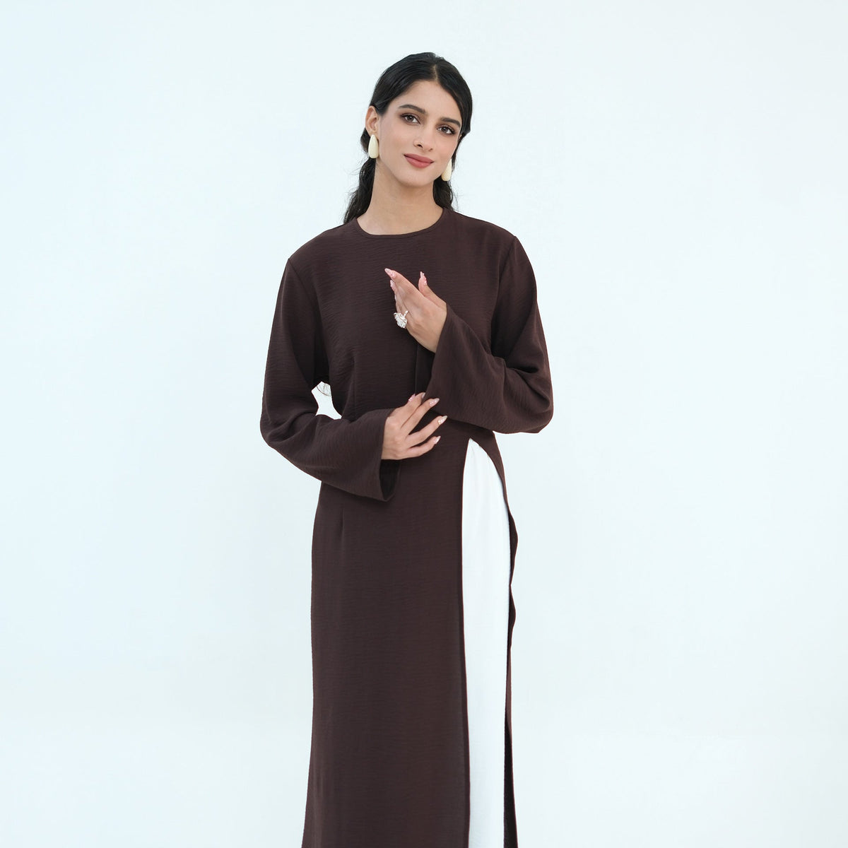 Textured Tie-Back Longline Tunic | Side-Slit Modest Top(MS573) - Mariam's Collection