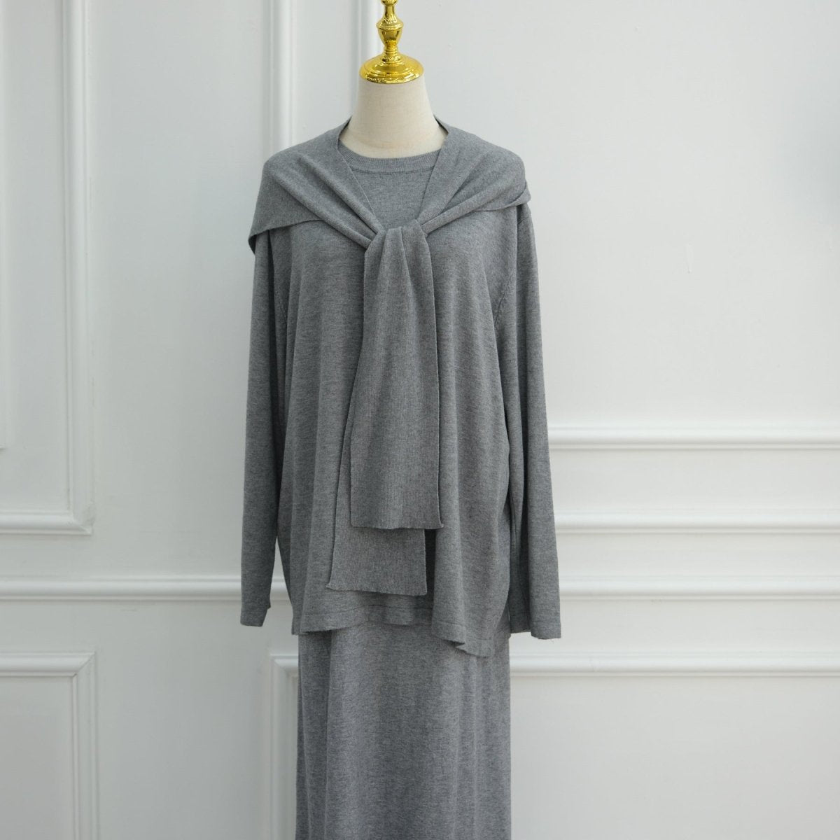 Thick Knit Hooded Sweatshirt & Skirt Set(MS176) - Mariam's Collection