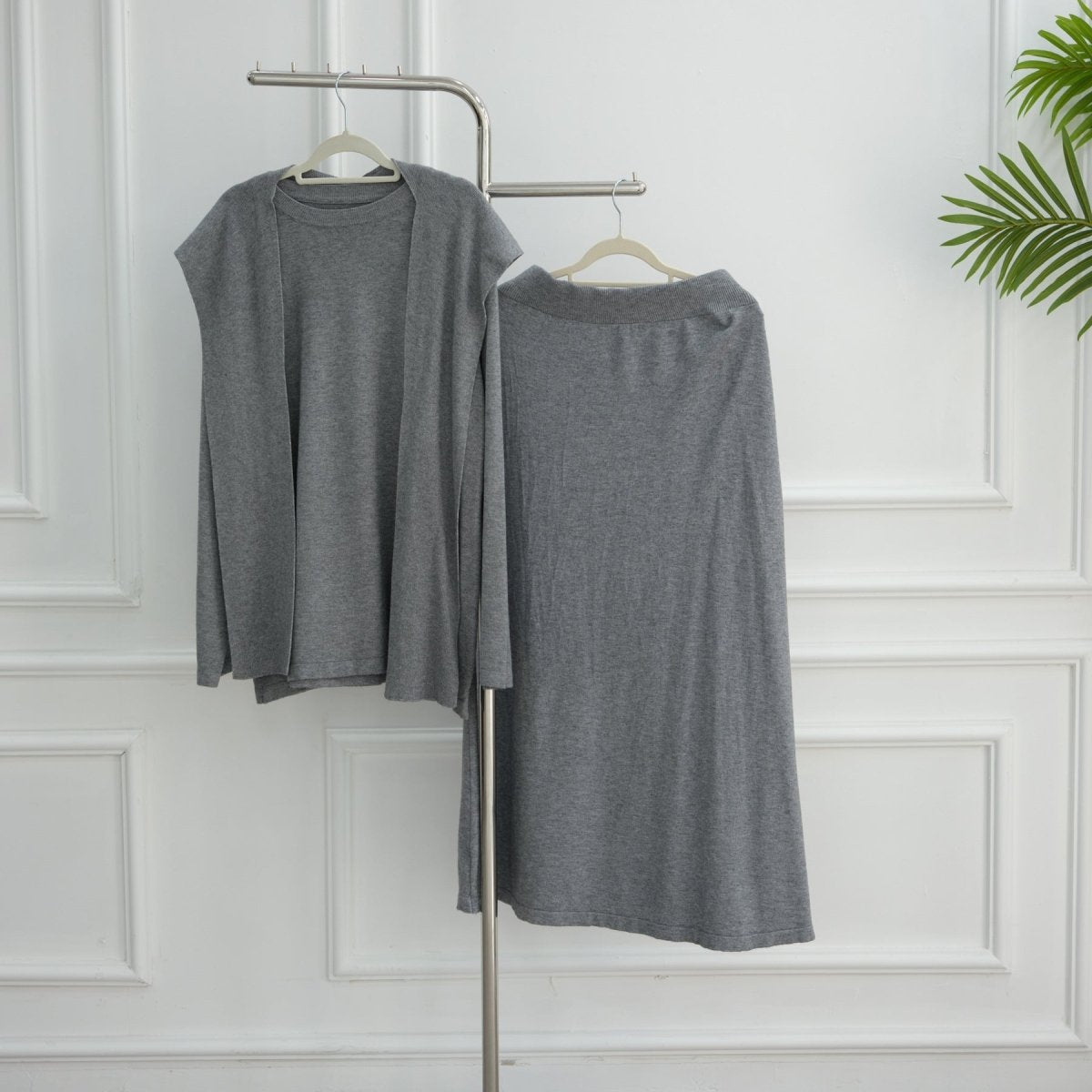 Thick Knit Hooded Sweatshirt & Skirt Set(MS176) - Mariam's Collection