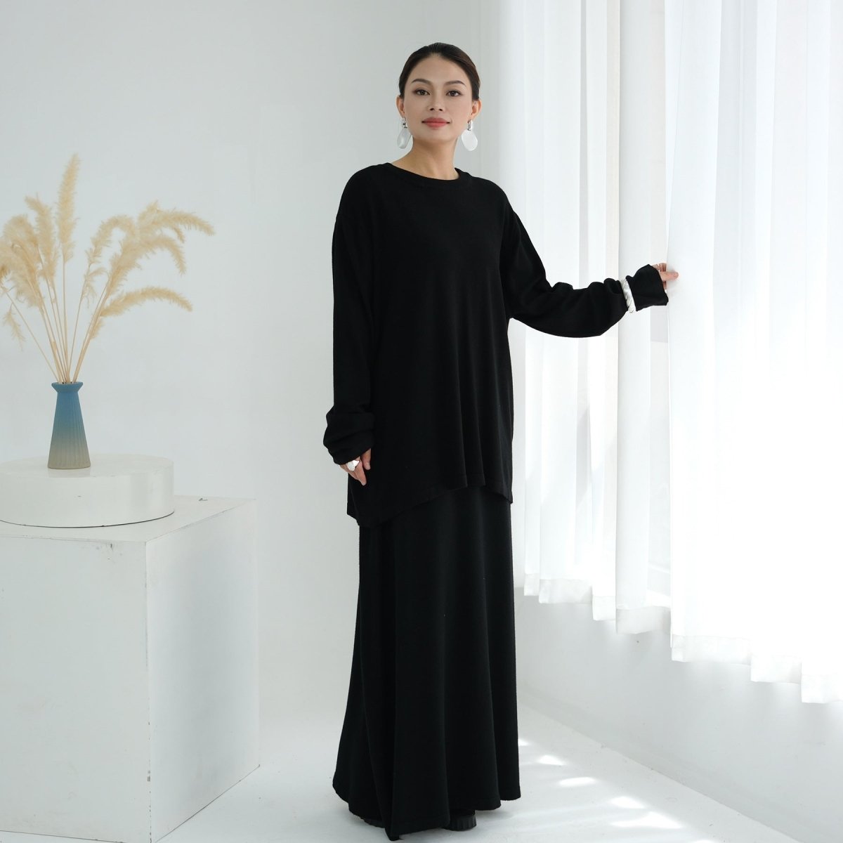 Thick Knit Hooded Sweatshirt & Skirt Set(MS176) - Mariam's Collection