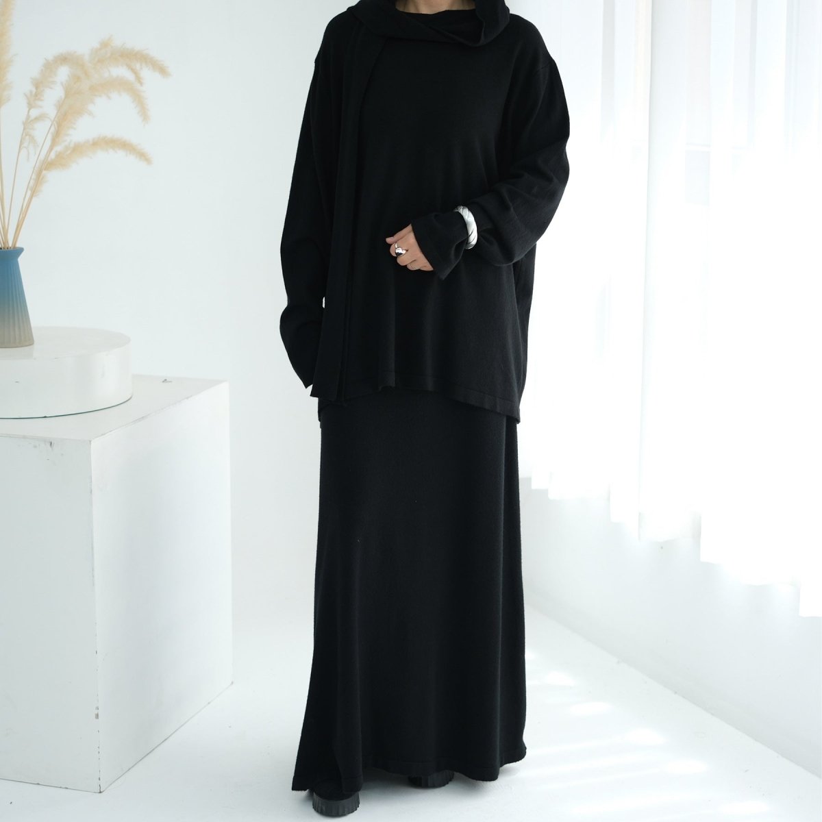 Thick Knit Hooded Sweatshirt & Skirt Set(MS176) - Mariam's Collection