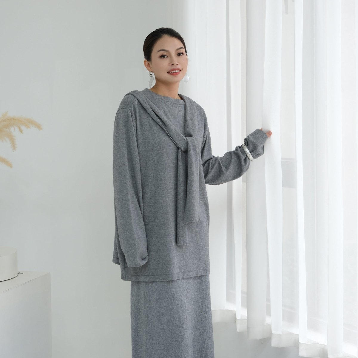 Thick Knit Hooded Sweatshirt & Skirt Set(MS176) - Mariam's Collection
