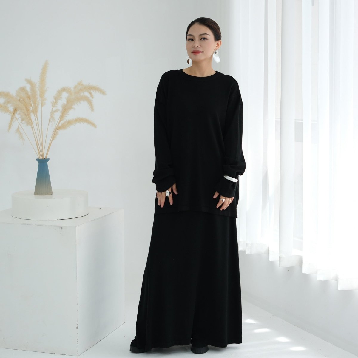 Thick Knit Hooded Sweatshirt & Skirt Set(MS176) - Mariam's Collection