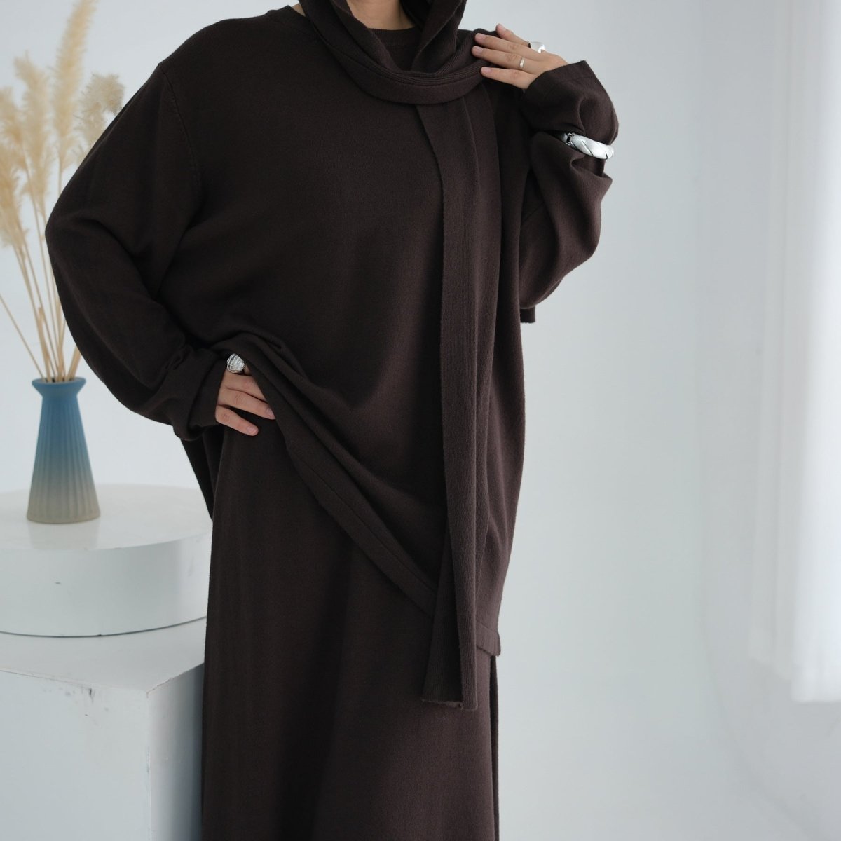 Thick Knit Hooded Sweatshirt & Skirt Set(MS176) - Mariam's Collection
