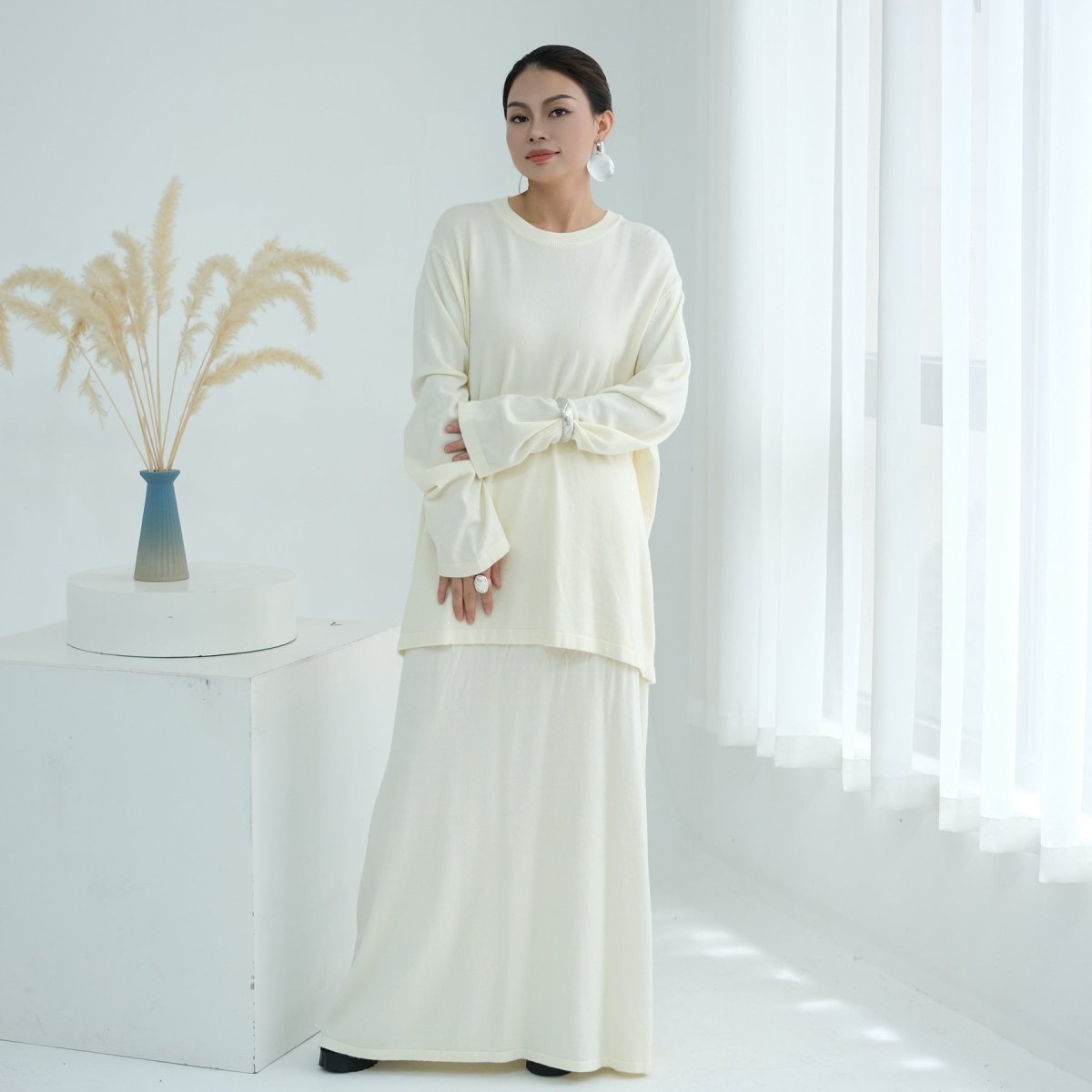 Thick Knit Hooded Sweatshirt & Skirt Set(MS176) - Mariam's Collection