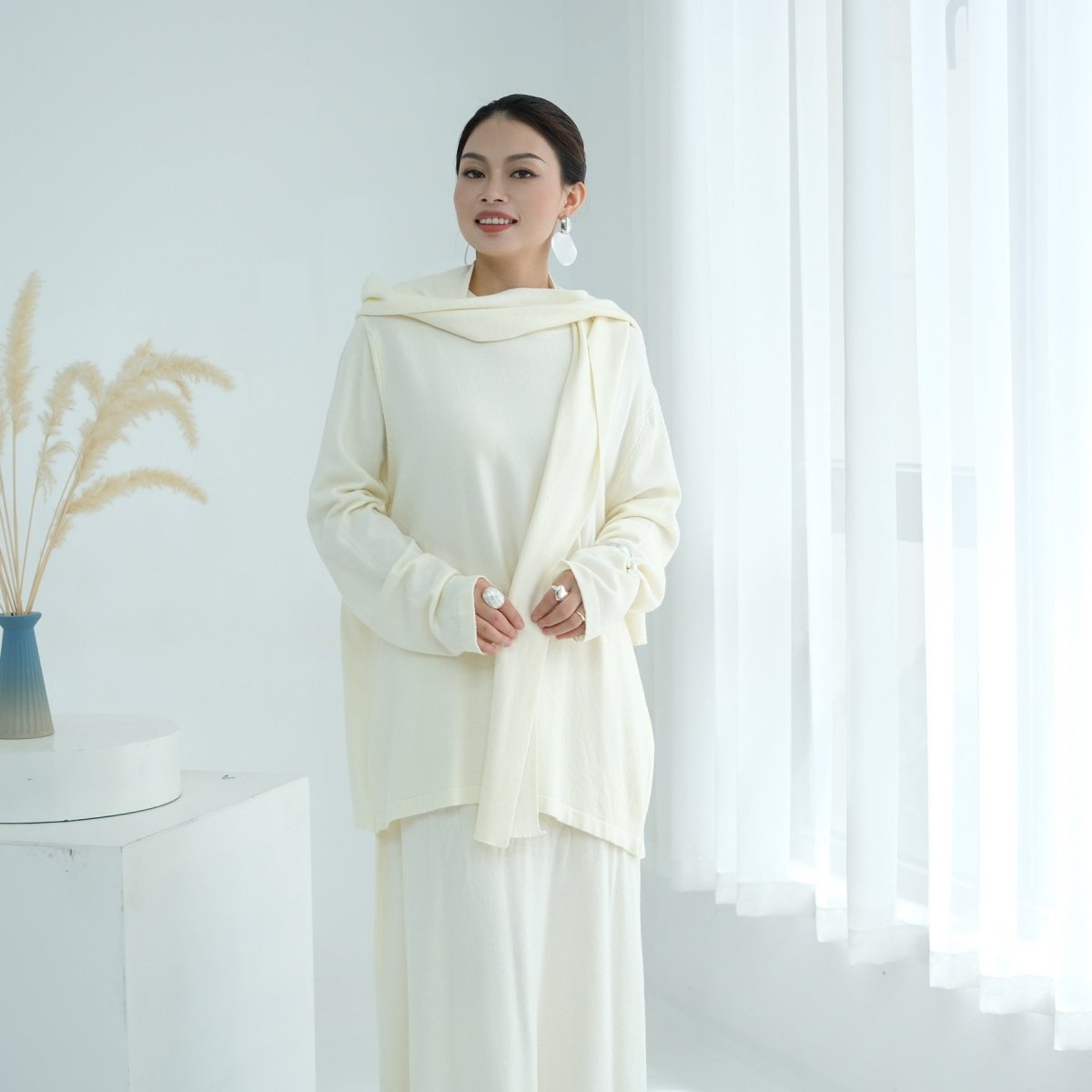Thick Knit Hooded Sweatshirt & Skirt Set(MS176) - Mariam's Collection