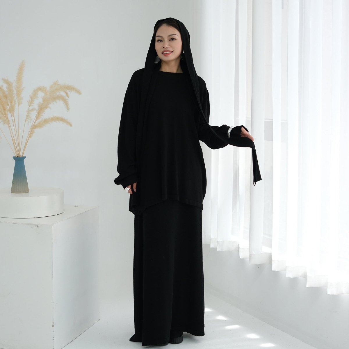 Thick Knit Hooded Sweatshirt & Skirt Set(MS176) - Mariam's Collection