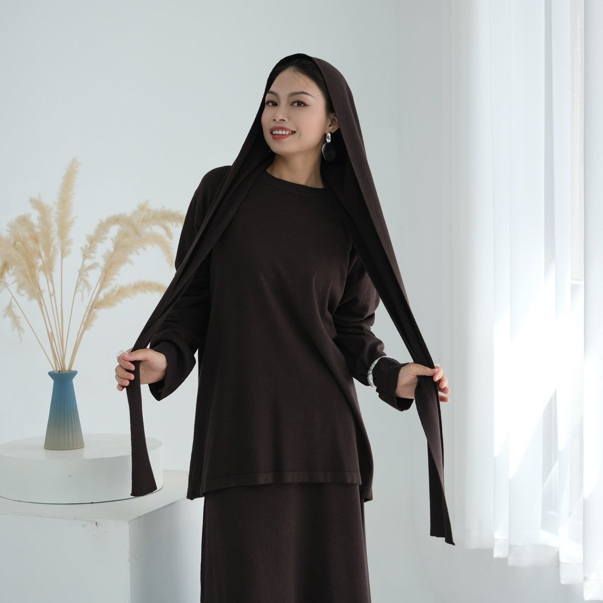 Thick Knit Hooded Sweatshirt & Skirt Set(MS176) - Mariam's Collection
