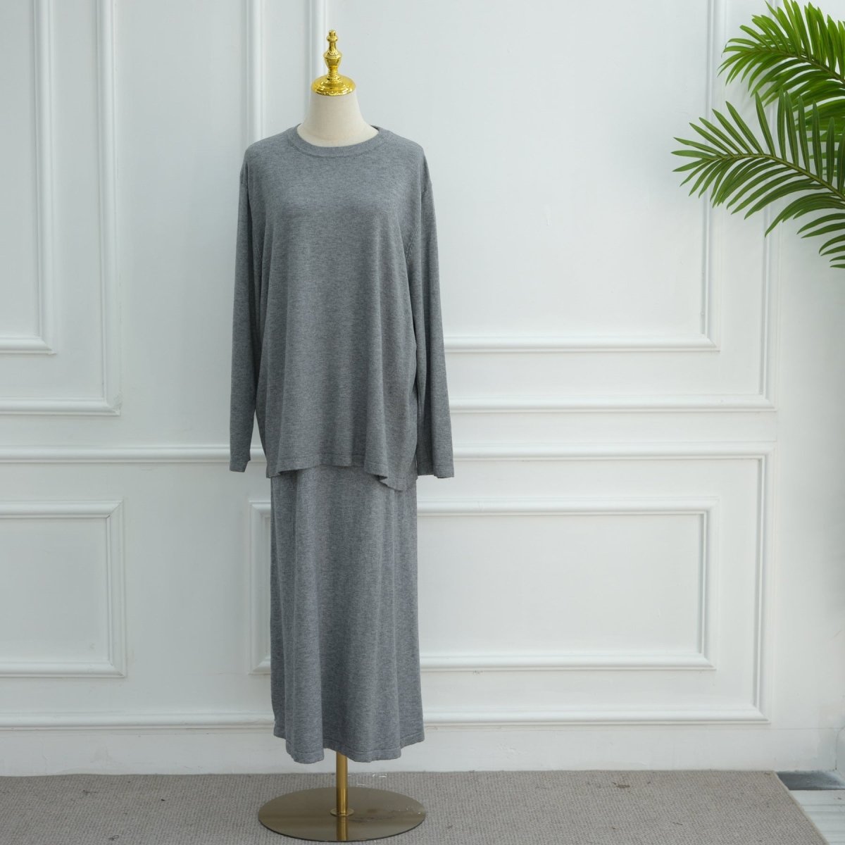Thick Knit Hooded Sweatshirt & Skirt Set(MS176) - Mariam's Collection
