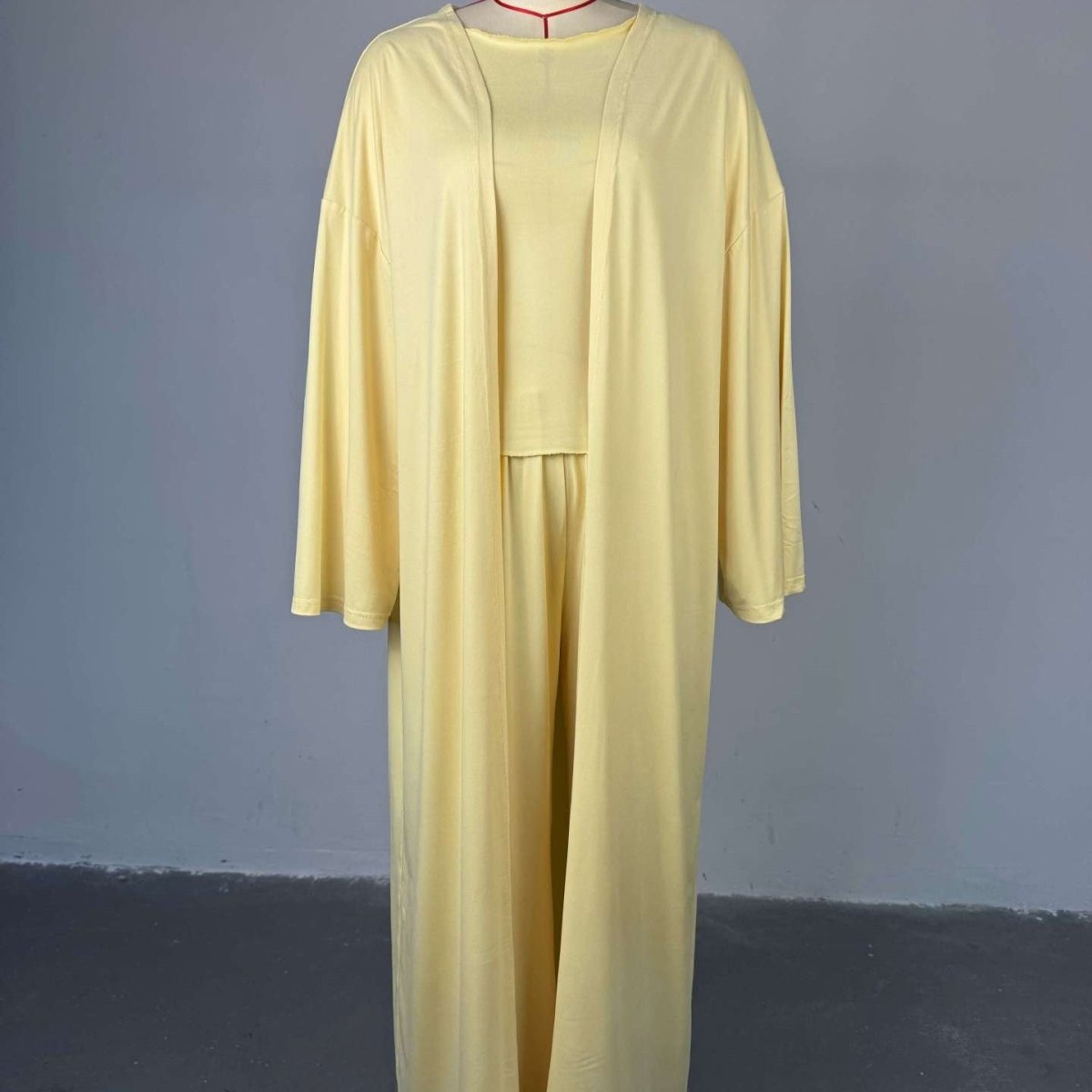 Three - Piece Cape Cardigan Set | Crop Top & Wide - Leg Pants Outfit(MS258) - Mariam's Collection