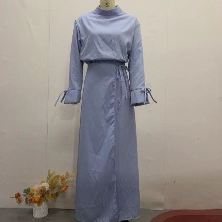 Tie - Cuff Blouse with High - Waist Skirt(MS293) - Mariam's Collection
