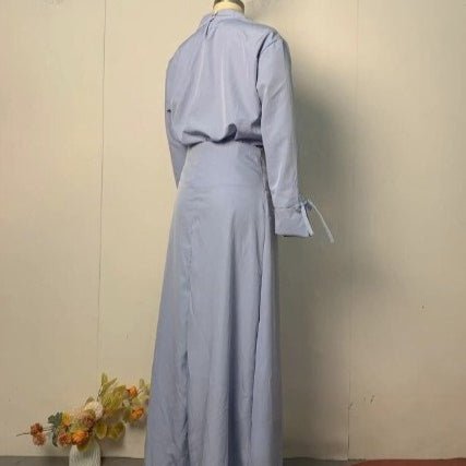 Tie - Cuff Blouse with High - Waist Skirt(MS293) - Mariam's Collection