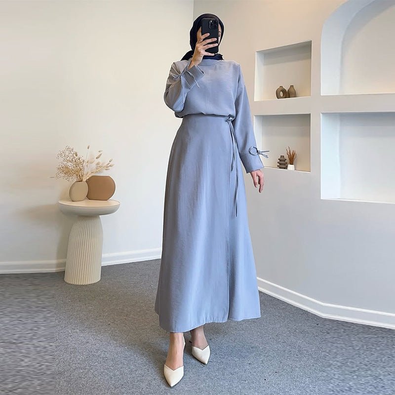 Tie - Cuff Blouse with High - Waist Skirt(MS293) - Mariam's Collection