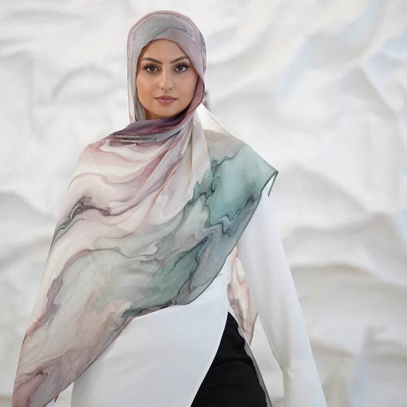 Tie - Dye Watercolor Print Satin Hijab Scarf(MH212) - Mariam's Collection