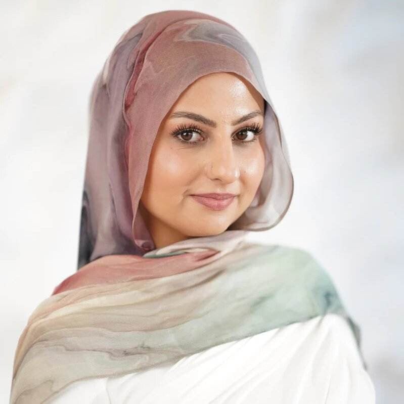 Tie - Dye Watercolor Print Satin Hijab Scarf(MH212) - Mariam's Collection