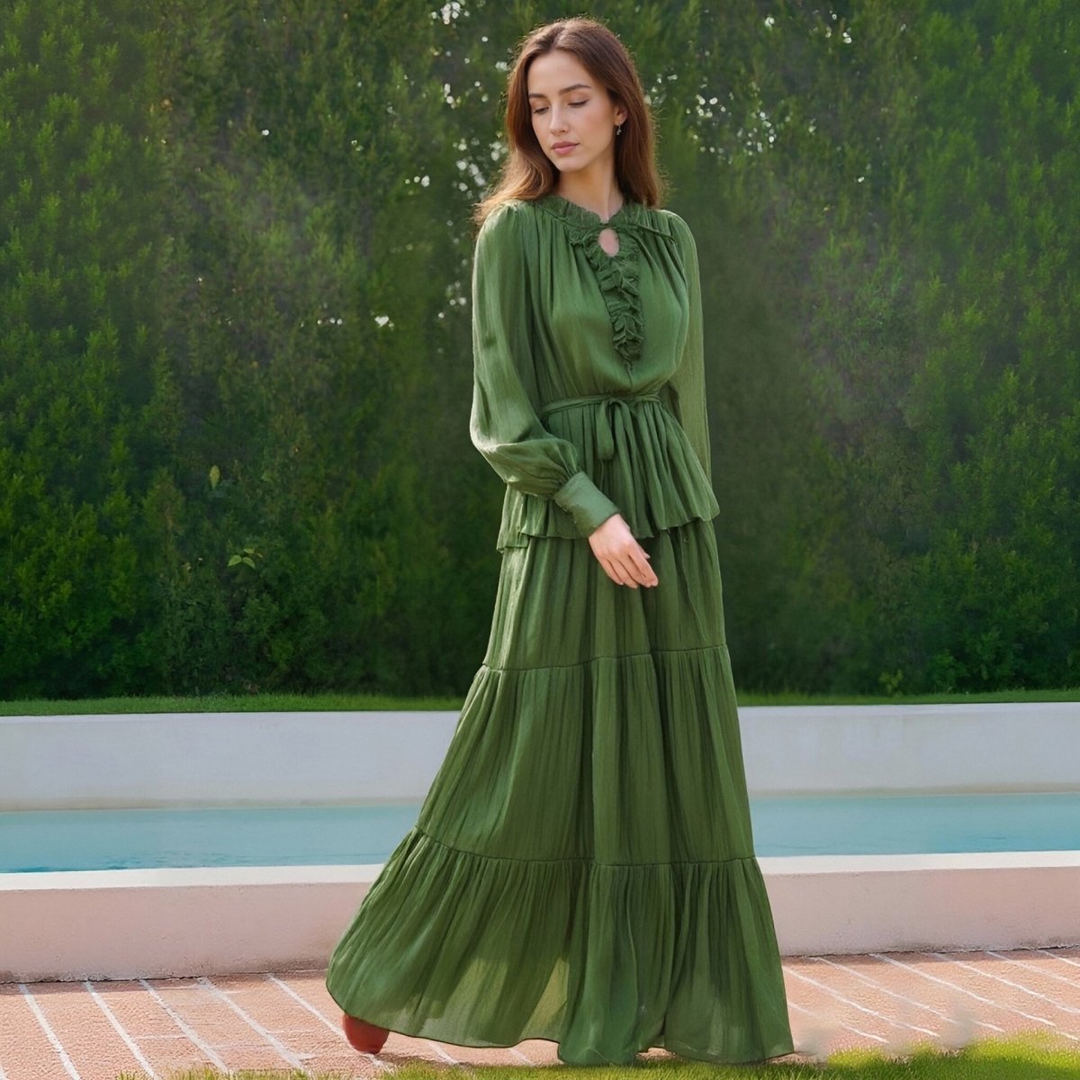 Tiered Ruffle Maxi Dress – Satin Party Abaya Gown