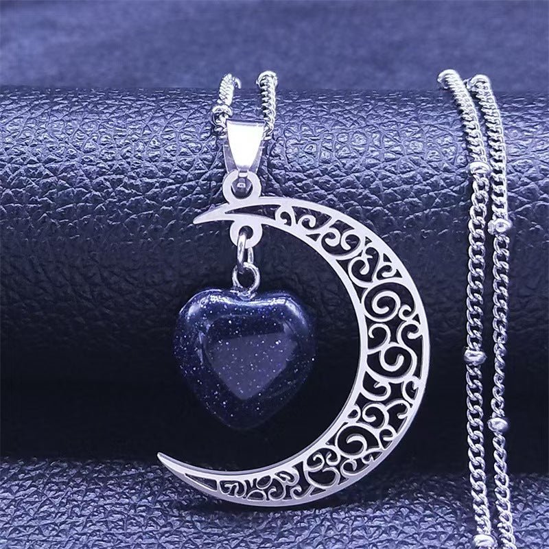 Titanium Steel Moon Heart Shape Necklace