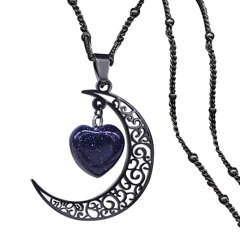 Titanium Steel Moon Heart Shape Necklace