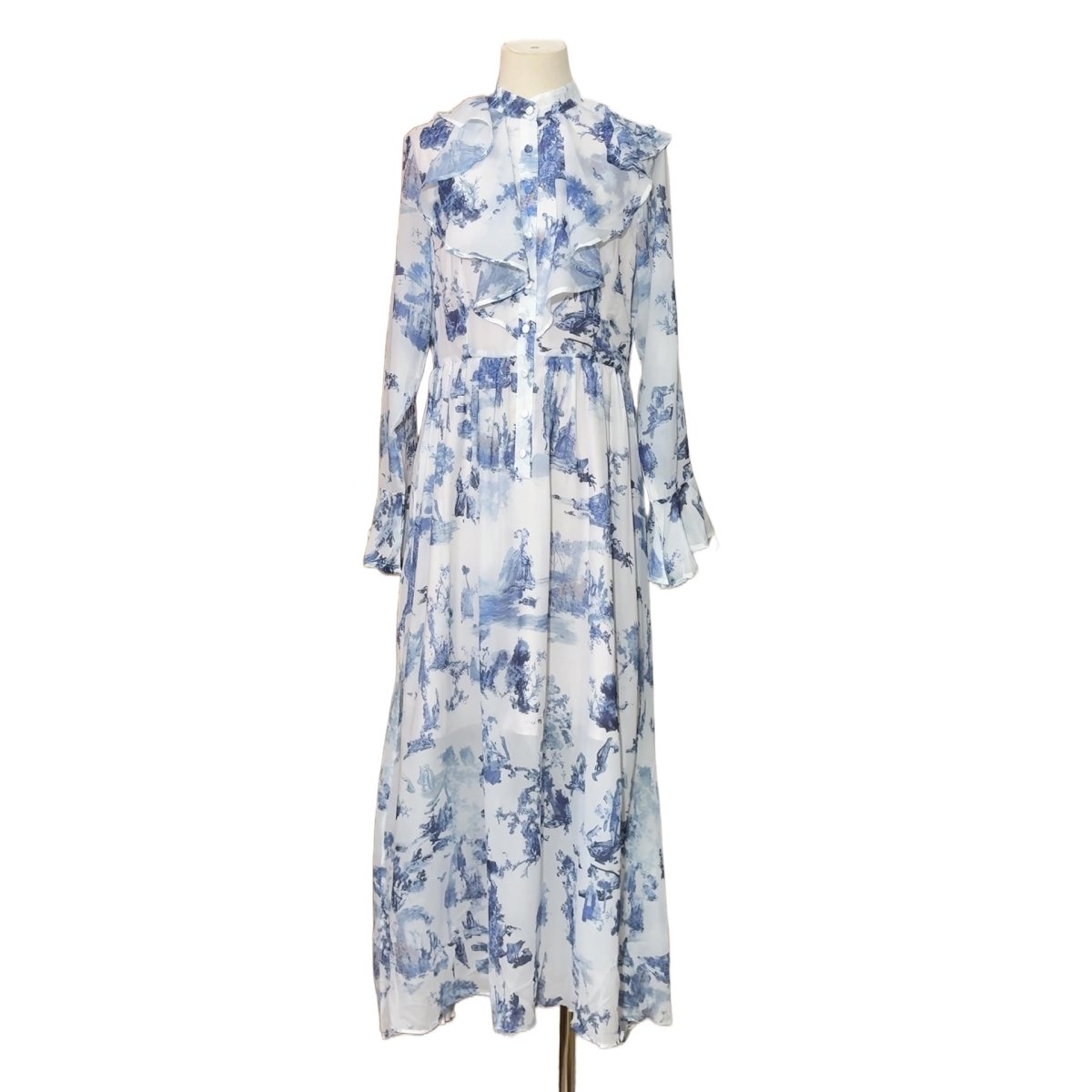 Toile de Jouy Print Ruffle Maxi Dress(MS422) - Mariam's Collection