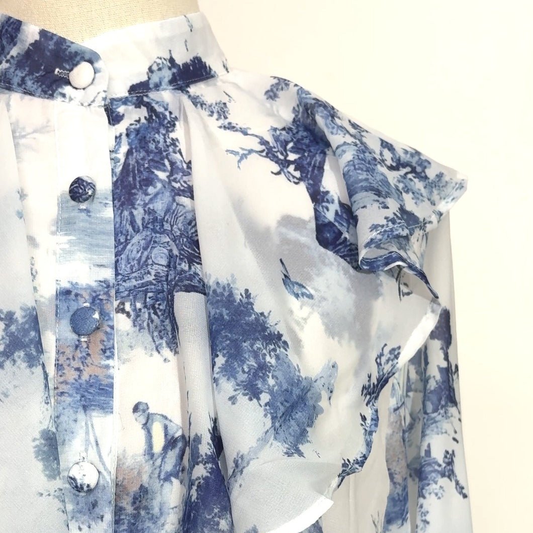 Toile de Jouy Print Ruffle Maxi Dress(MS422) - Mariam's Collection