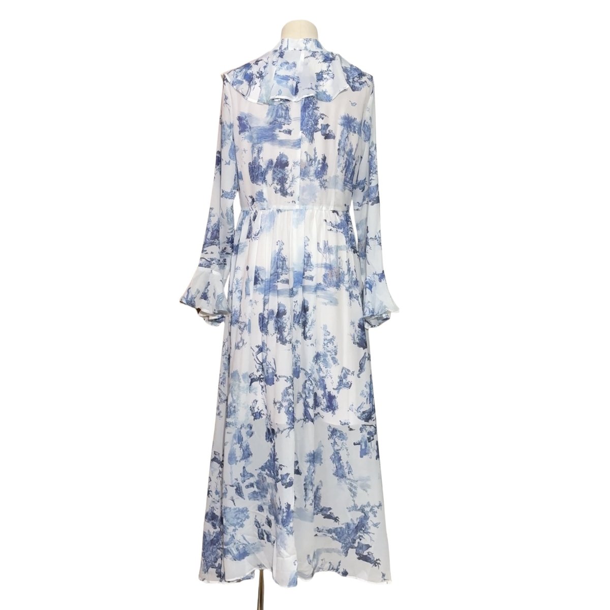 Toile de Jouy Print Ruffle Maxi Dress(MS422) - Mariam's Collection