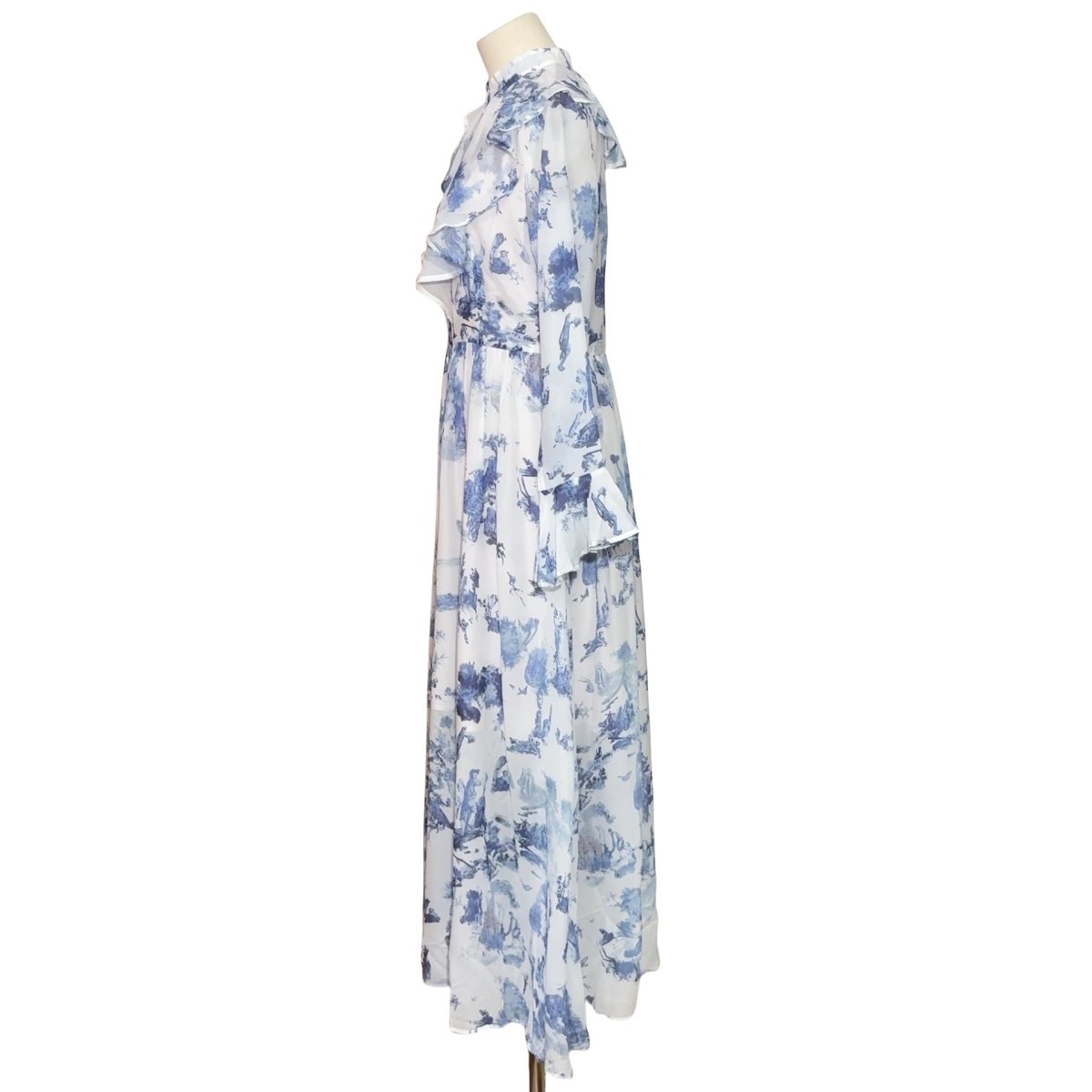 Toile de Jouy Print Ruffle Maxi Dress(MS422) - Mariam's Collection