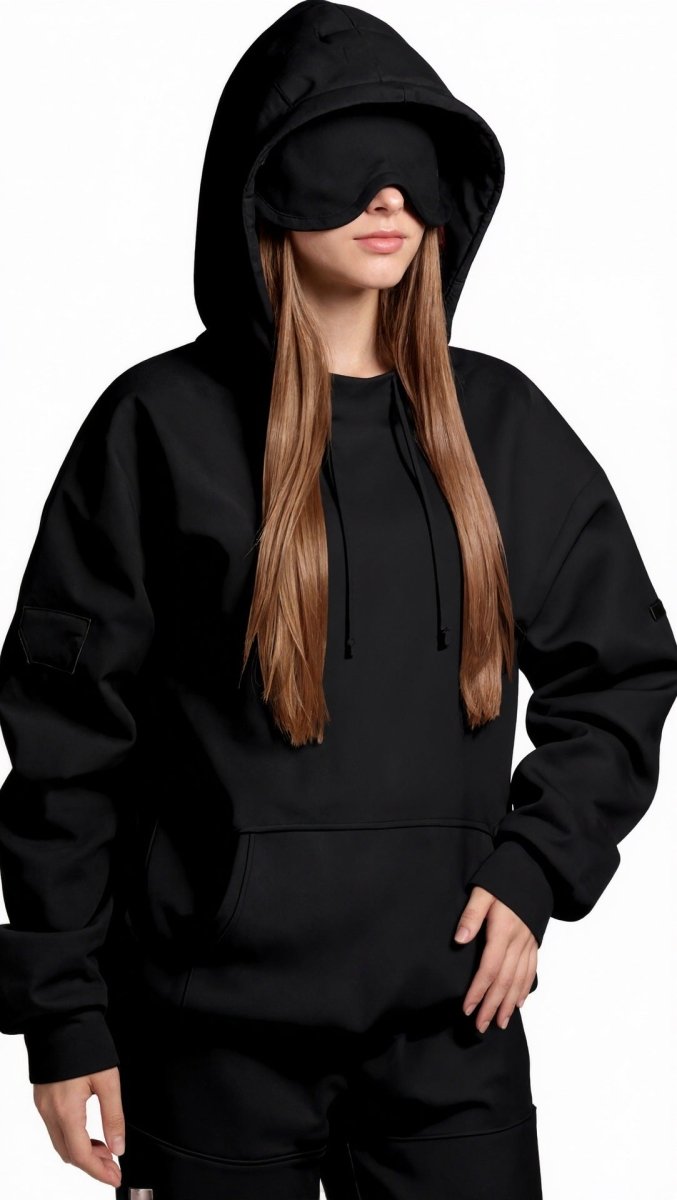Travel Mode Eye Mask Hoodie | Oversized Pullover with Built - In Sleep Mask(MS209) - Mariam's Collection