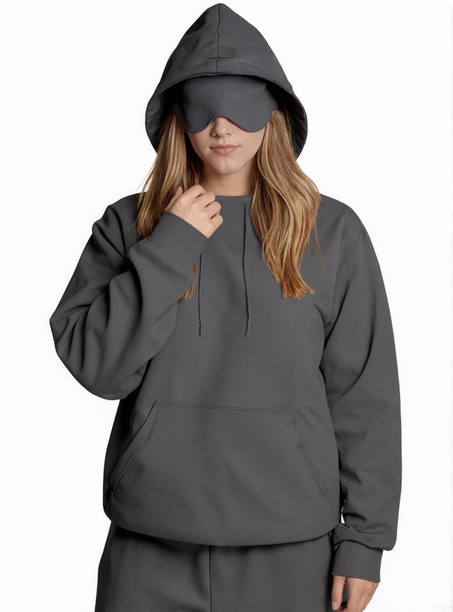 Travel Mode Eye Mask Hoodie | Oversized Pullover with Built - In Sleep Mask(MS209) - Mariam's Collection