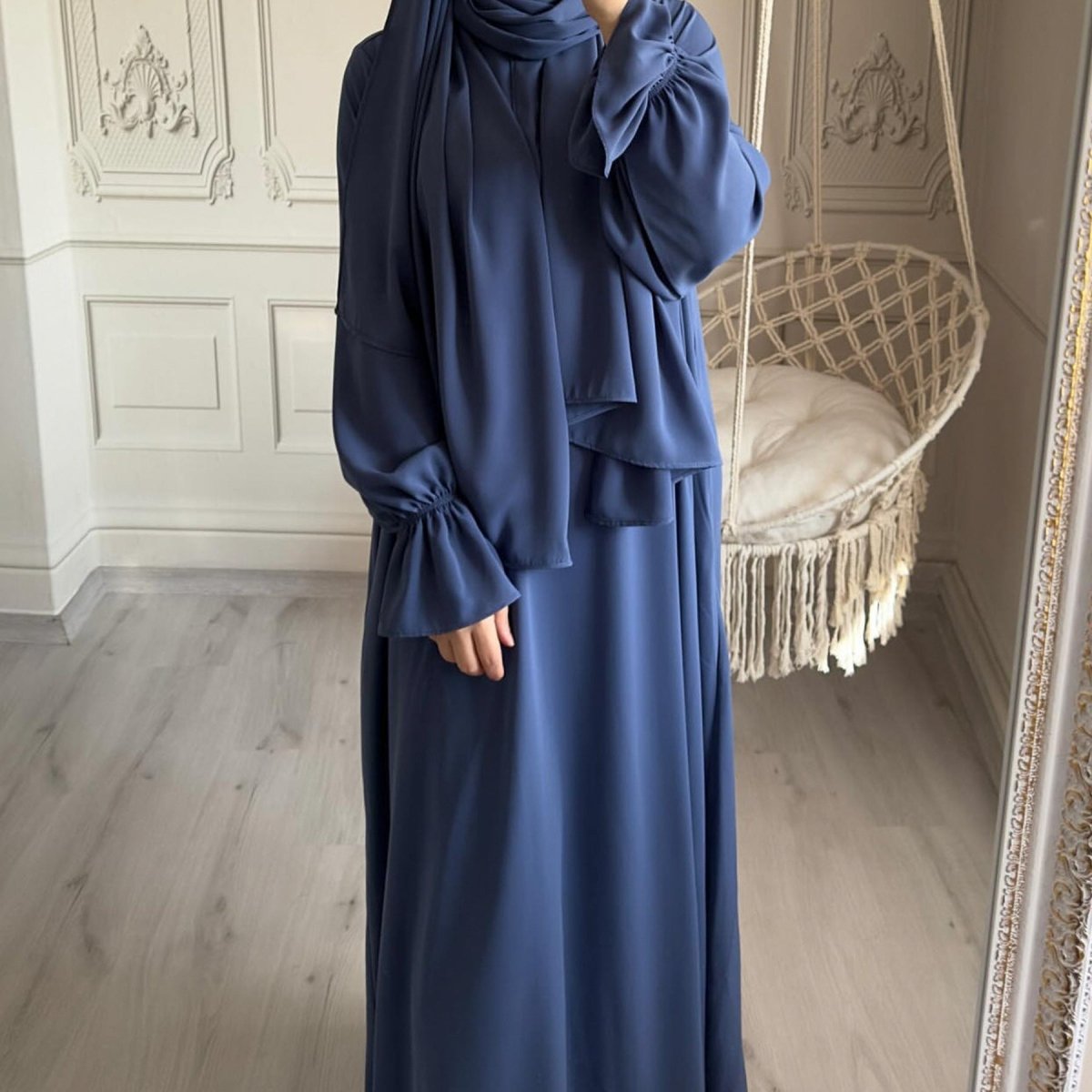 Trumpet Sleeve One - piece Hooded Abaya with Side Pocket (MA132) - Mariam's Collection