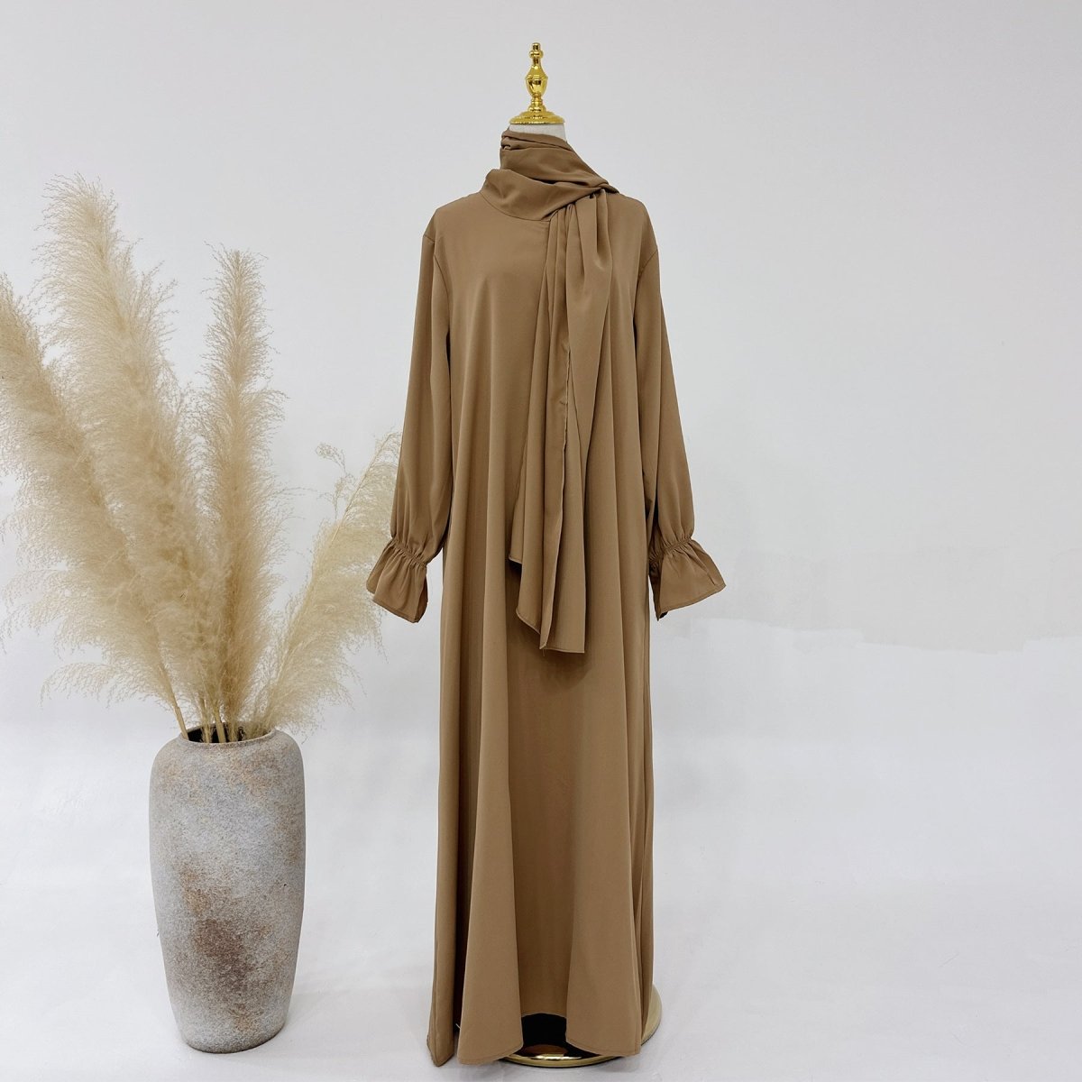 Trumpet Sleeve One - piece Hooded Abaya with Side Pocket (MA132) - Mariam's Collection