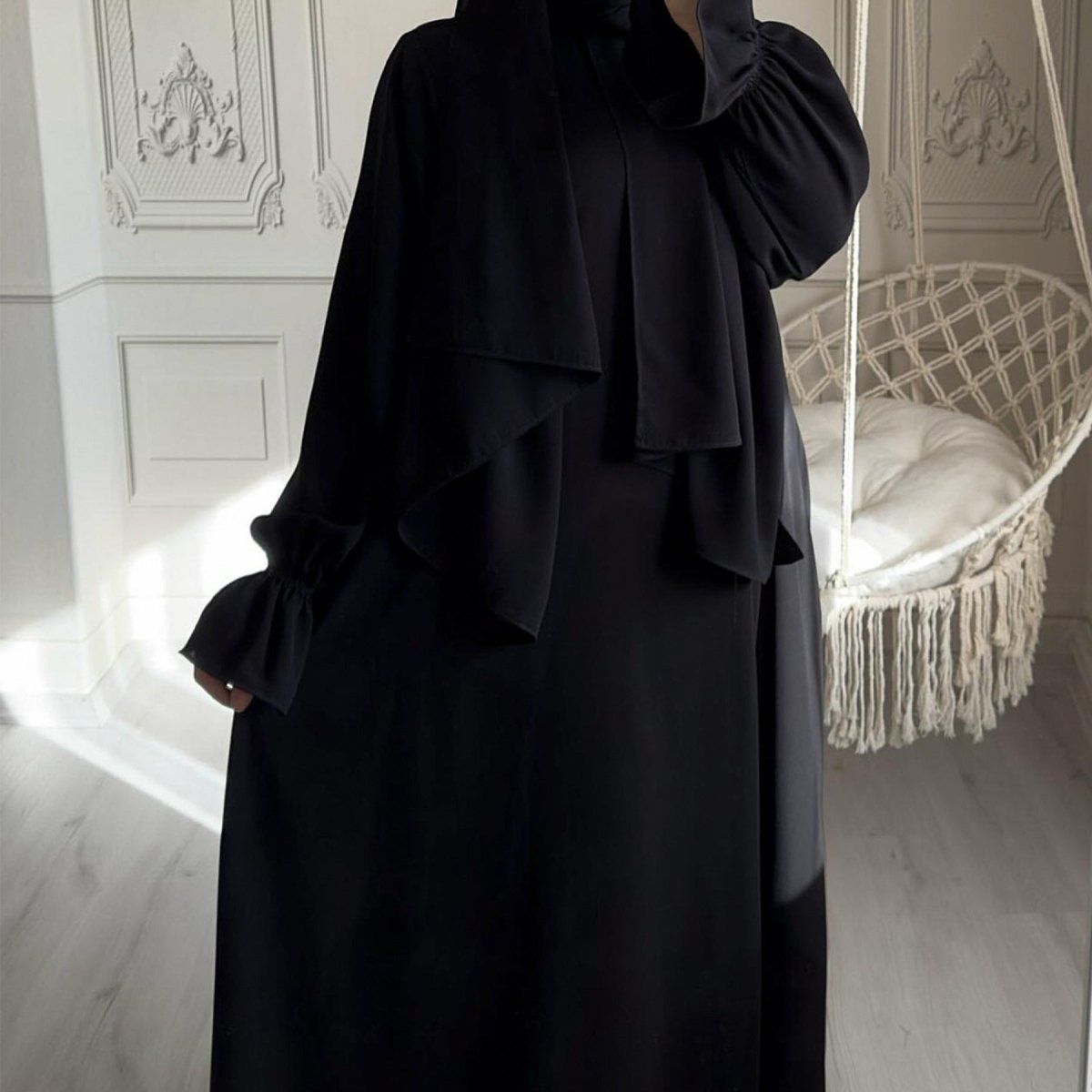 Trumpet Sleeve One - piece Hooded Abaya with Side Pocket (MA132) - Mariam's Collection