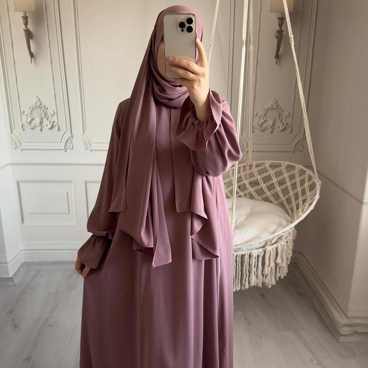 Trumpet Sleeve One - piece Hooded Abaya with Side Pocket (MA132) - Mariam's Collection