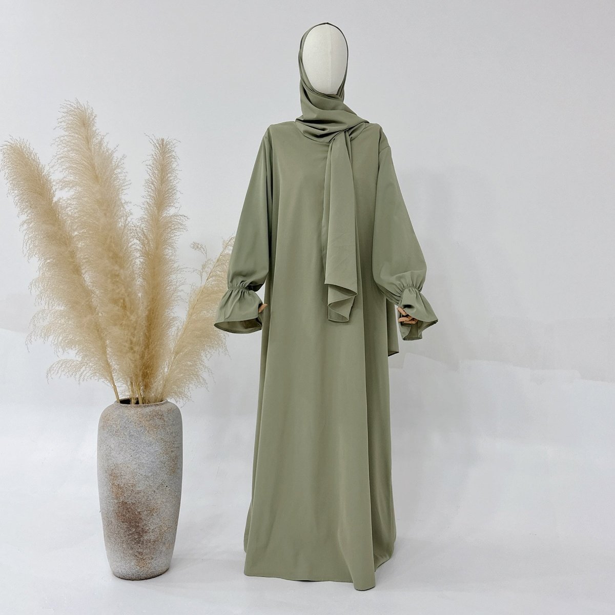 Trumpet Sleeve One - piece Hooded Abaya with Side Pocket (MA132) - Mariam's Collection