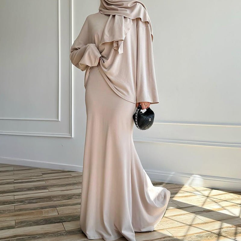 Two-Piece Modest Set with Attached Hijab — Complete Modest Outfit with Headcover