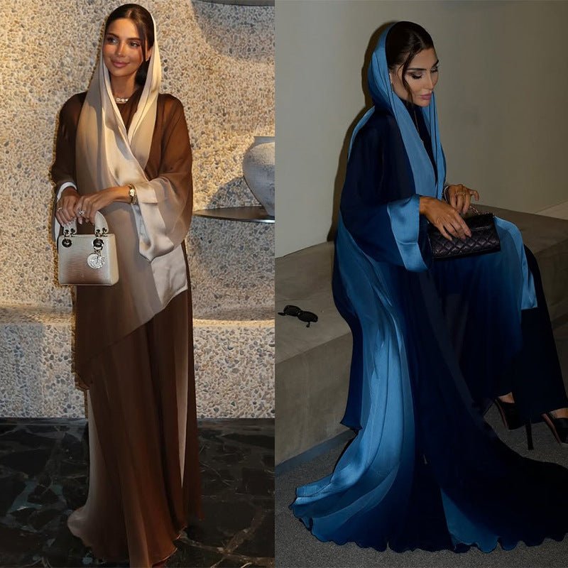 Two-Tone Open Abaya with Hijab – Colour Block Abaya Set