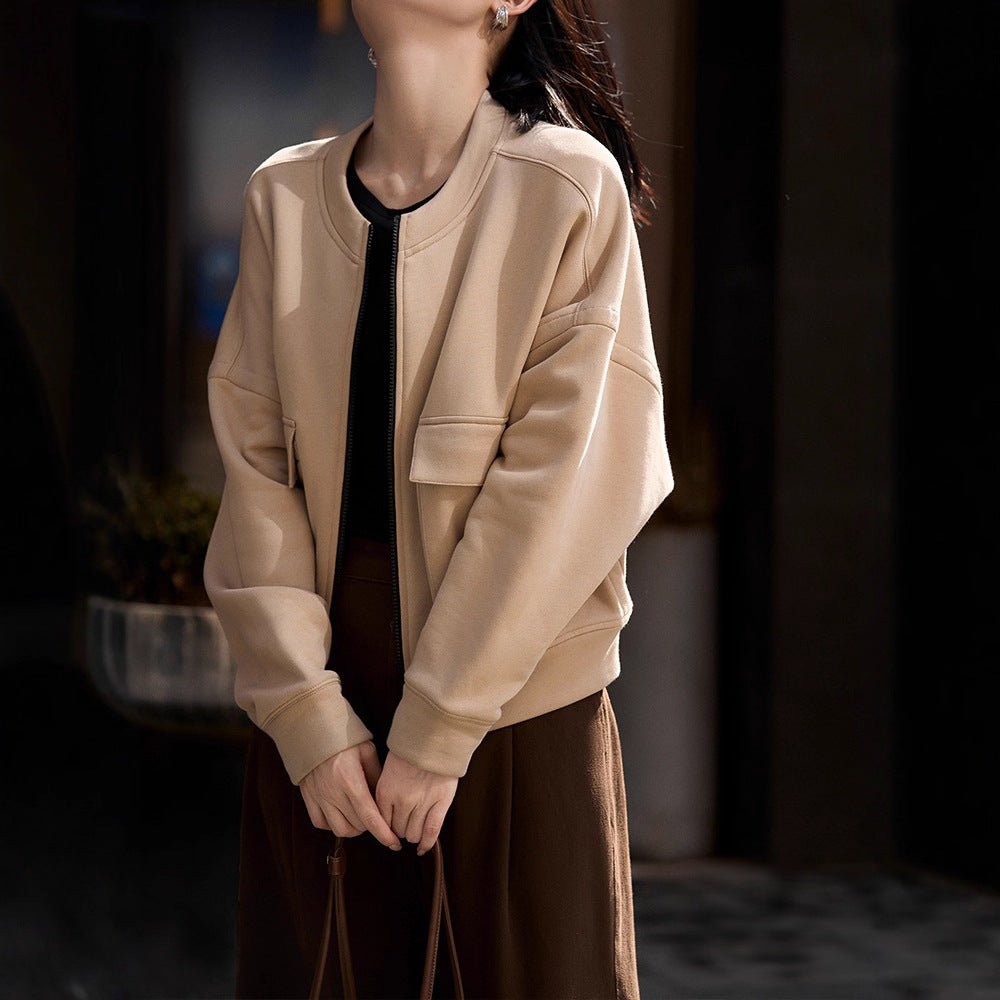 Utility Bomber Jacket | Fleece - Lined Cargo Pocket Jacket(MS245) - Mariam's Collection