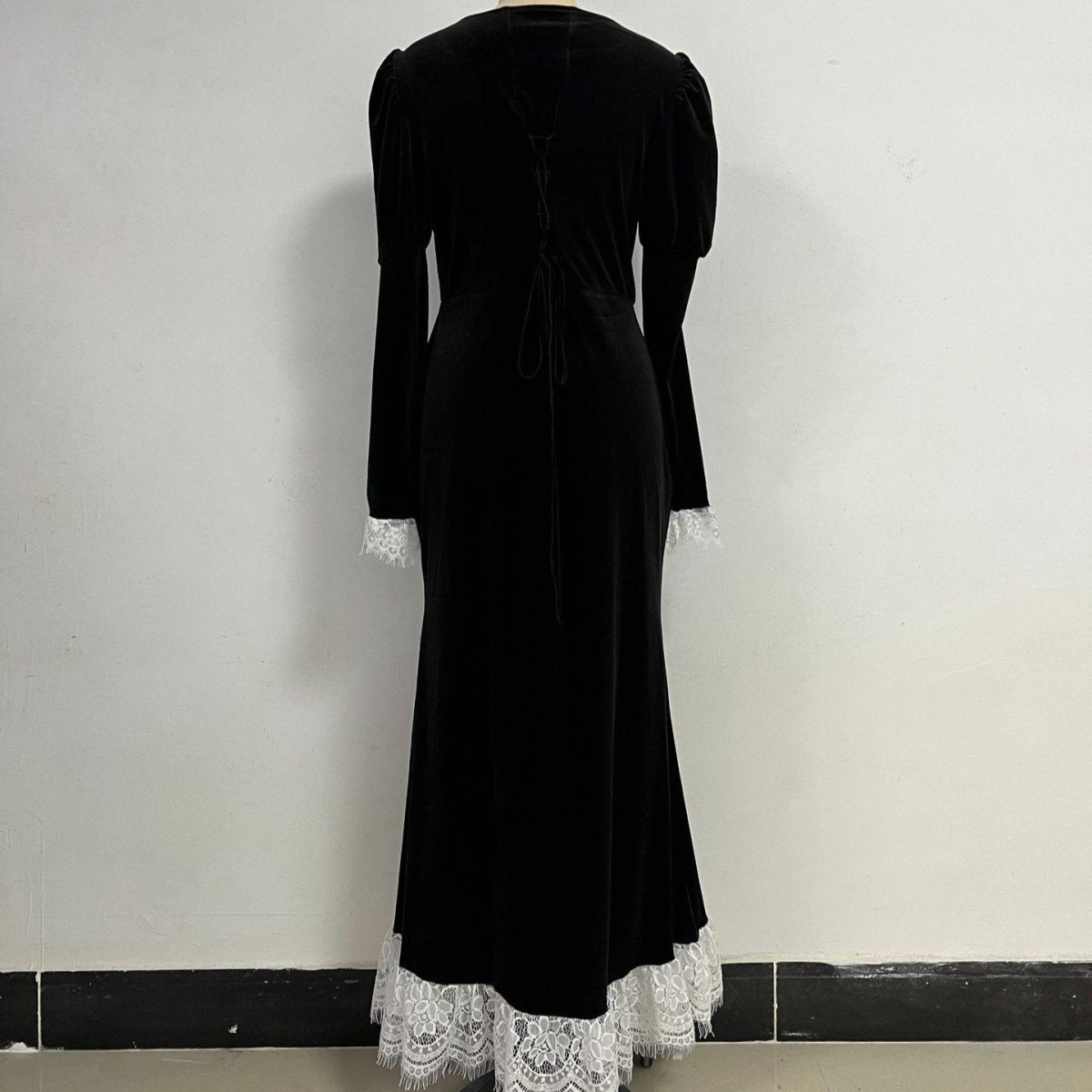 Velvet Gown with Lace Trim(MS238) - Mariam's Collection
