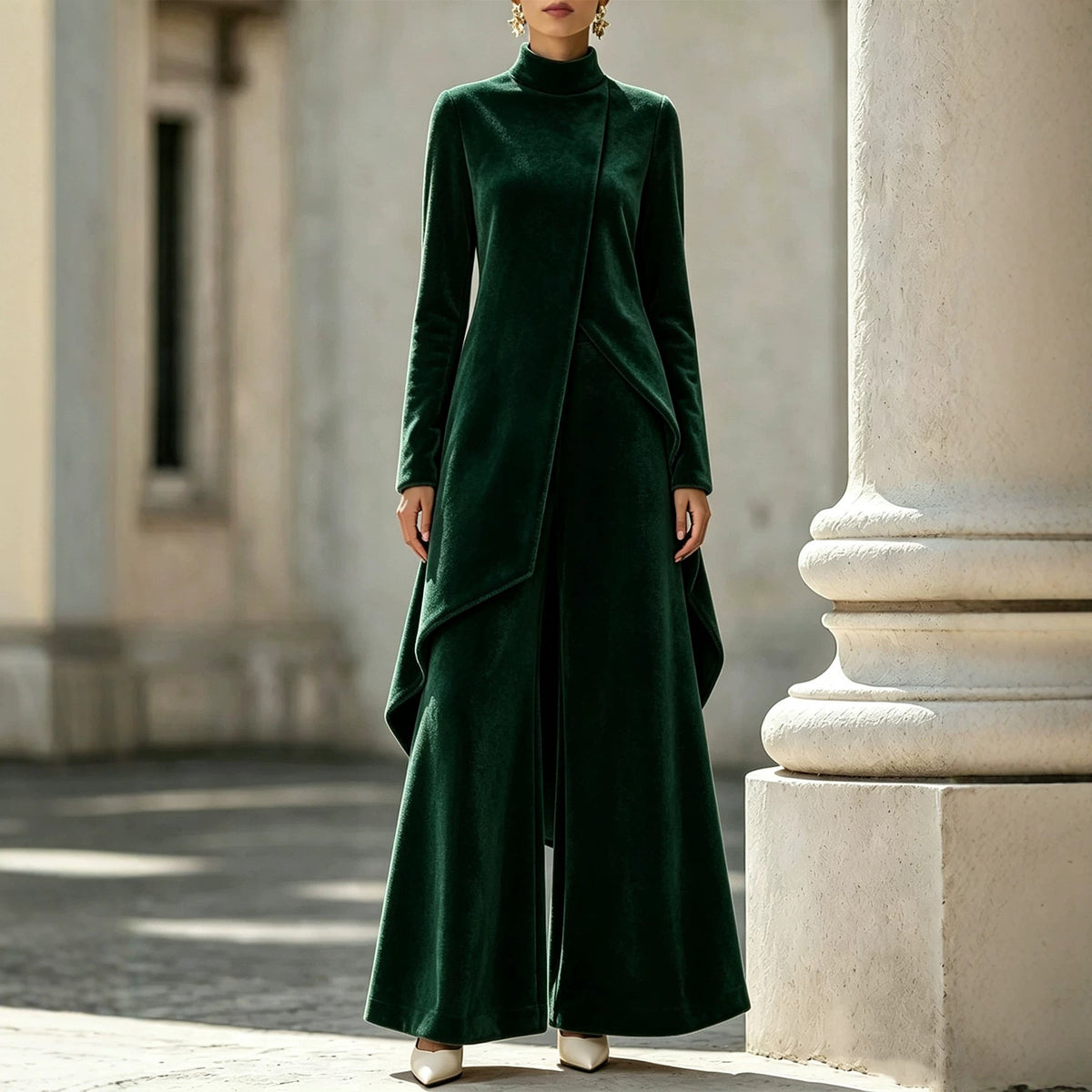 Velvet-Look Asymmetric Two-Piece Set(MS564) - Mariam's Collection