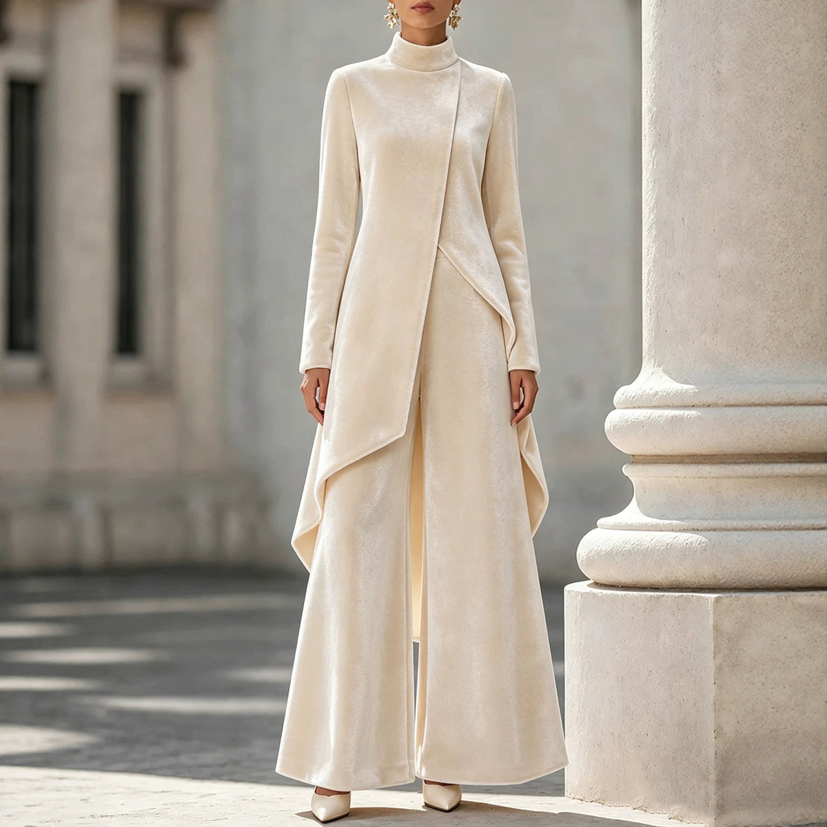 Velvet-Look Asymmetric Two-Piece Set(MS564) - Mariam's Collection