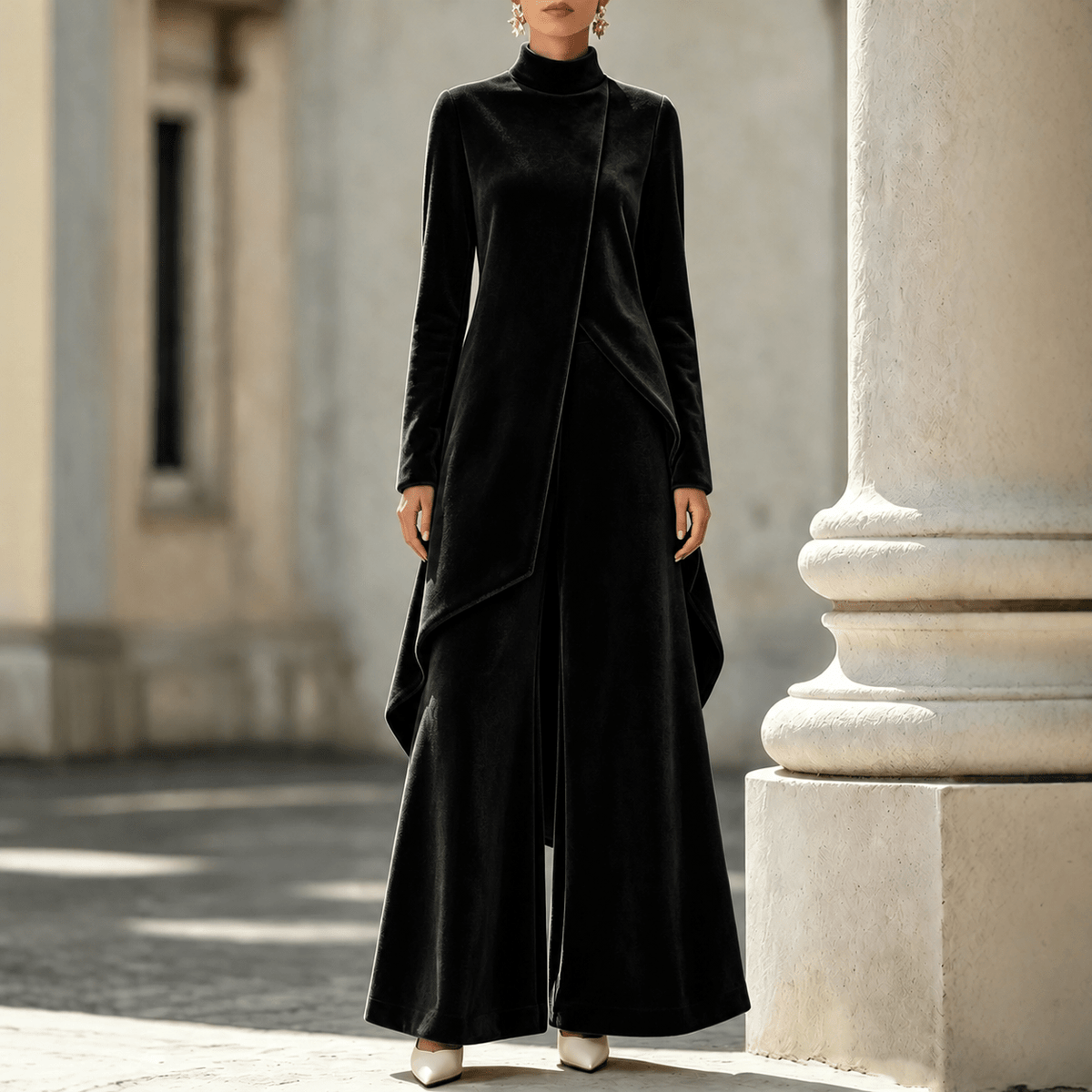 Velvet-Look Asymmetric Two-Piece Set(MS564) - Mariam's Collection