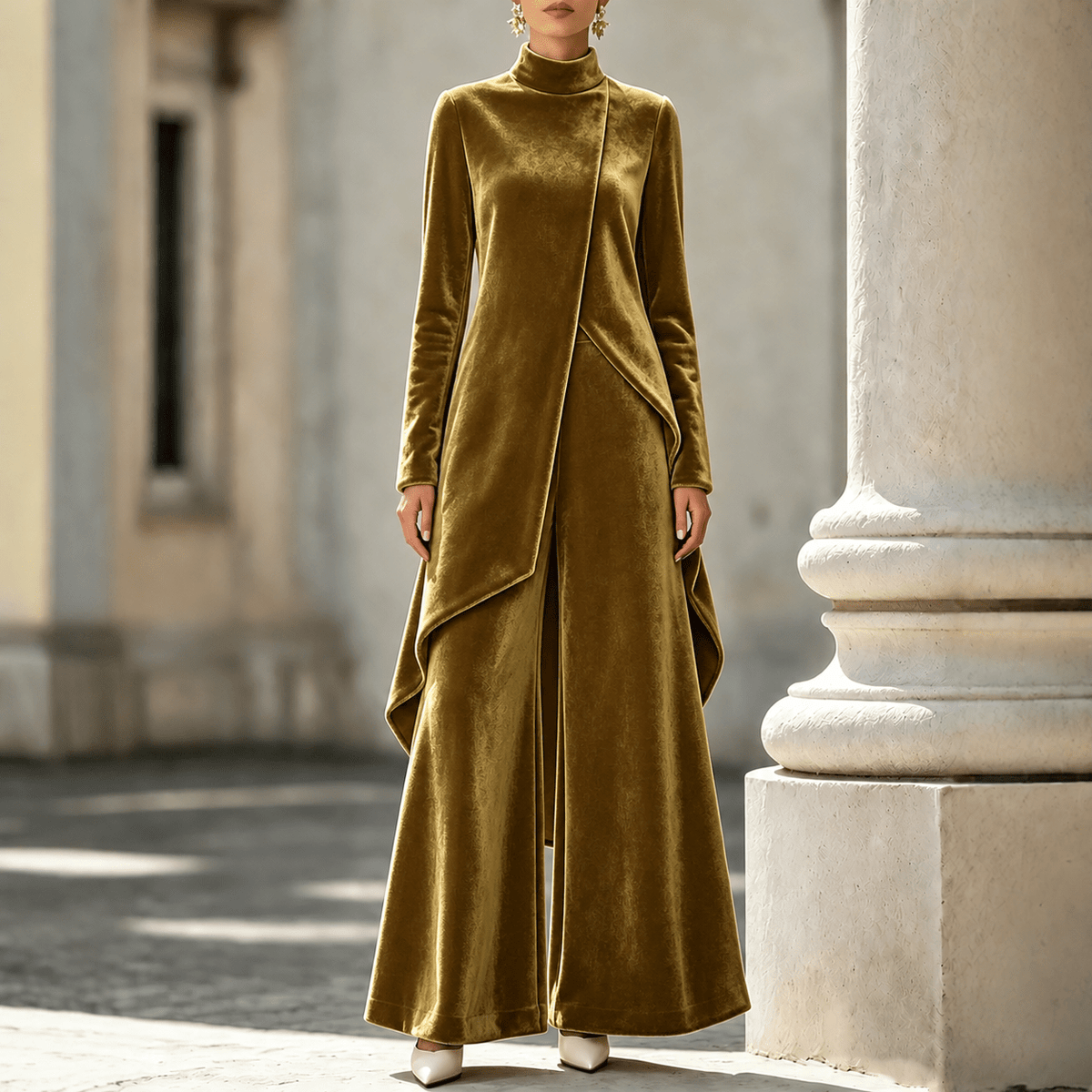 Velvet-Look Asymmetric Two-Piece Set(MS564) - Mariam's Collection