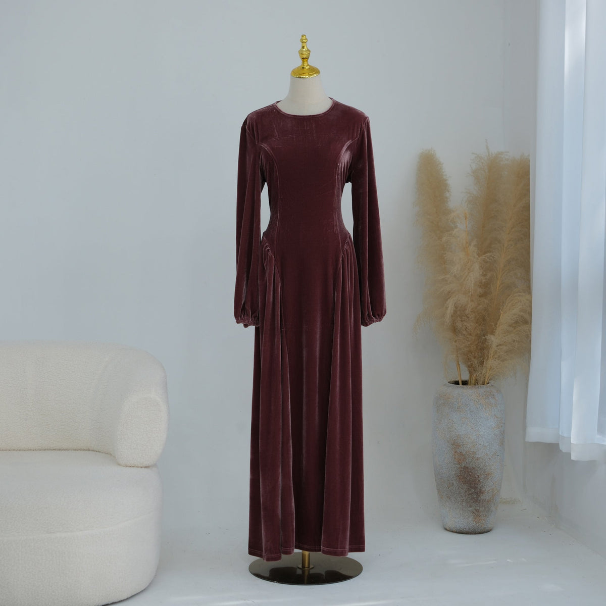 Velvet-Look Fit-and-Flare Maxi Dress(MS562) - Mariam's Collection