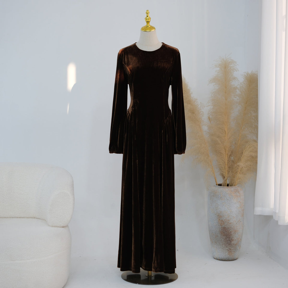 Velvet-Look Fit-and-Flare Maxi Dress(MS562) - Mariam's Collection