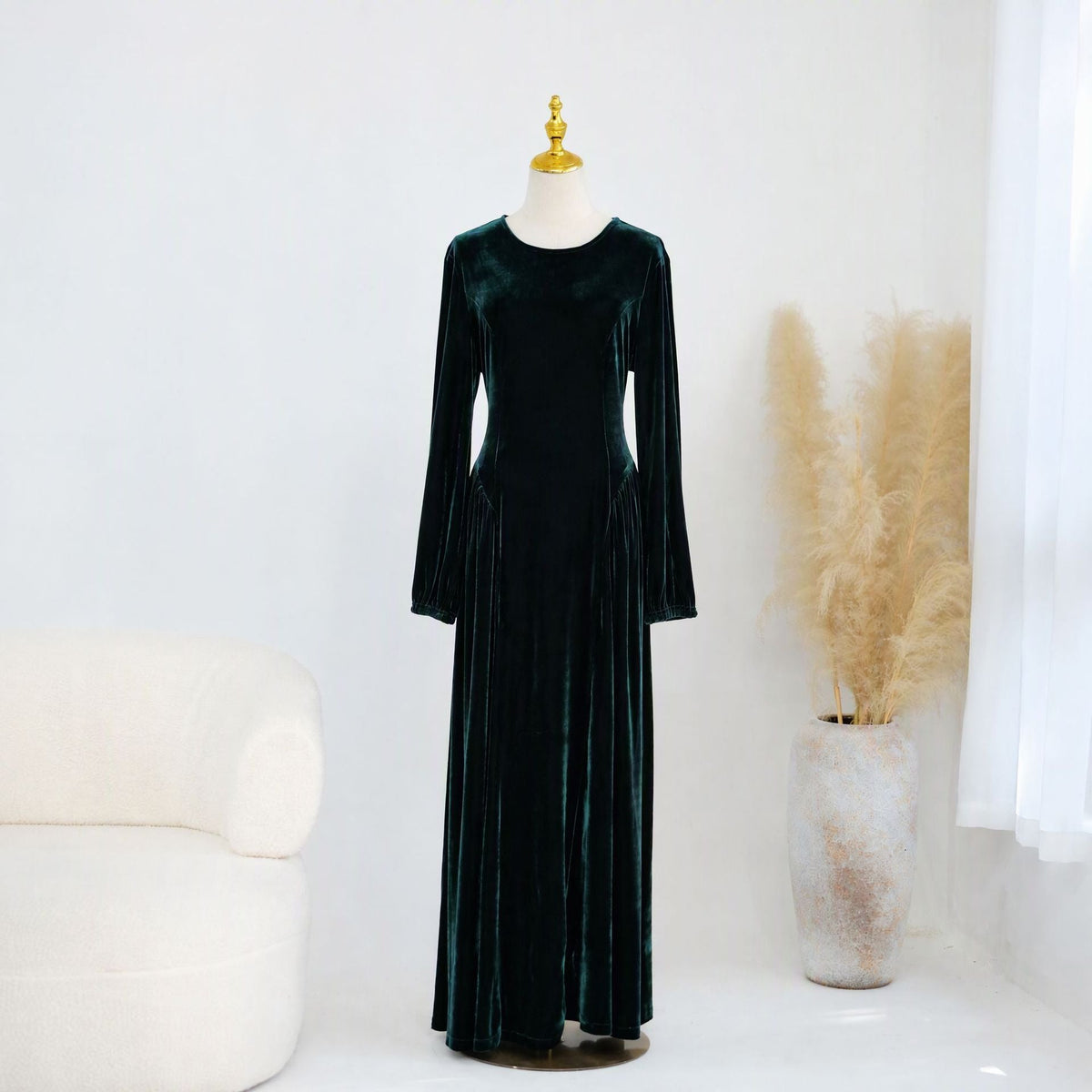 Velvet-Look Fit-and-Flare Maxi Dress(MS562) - Mariam's Collection