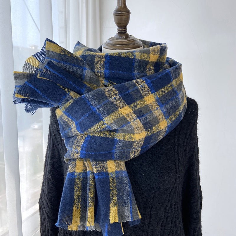Vibrant Plaid Scarf Faux Wool Warm Shawl with Fringe (MAC334) - Mariam's Collection
