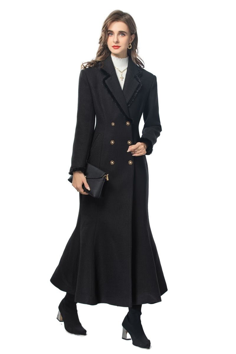 Vintage Elegant Long Tweed Coat (MS070) - Mariam's Collection