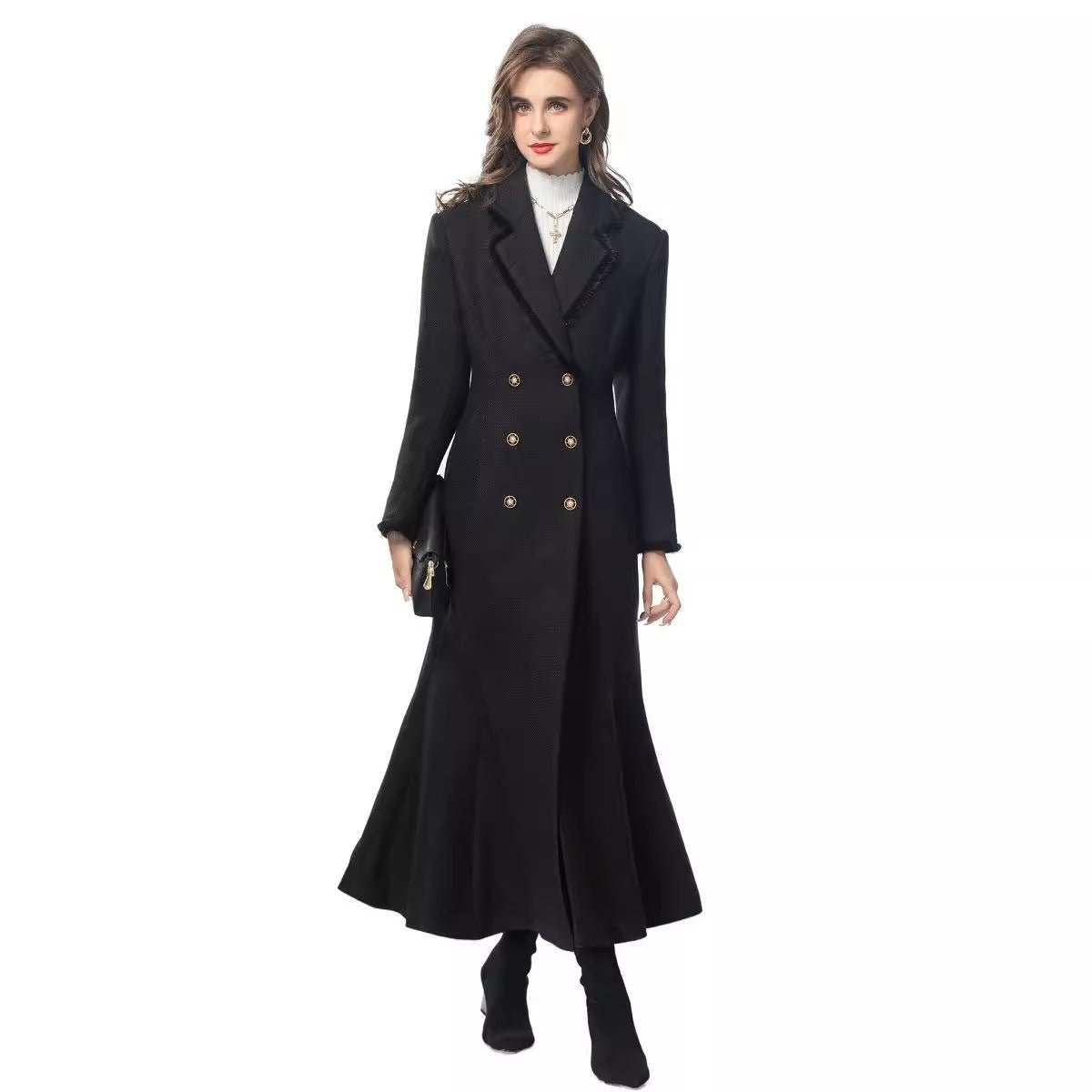 Vintage Elegant Long Tweed Coat (MS070) - Mariam's Collection